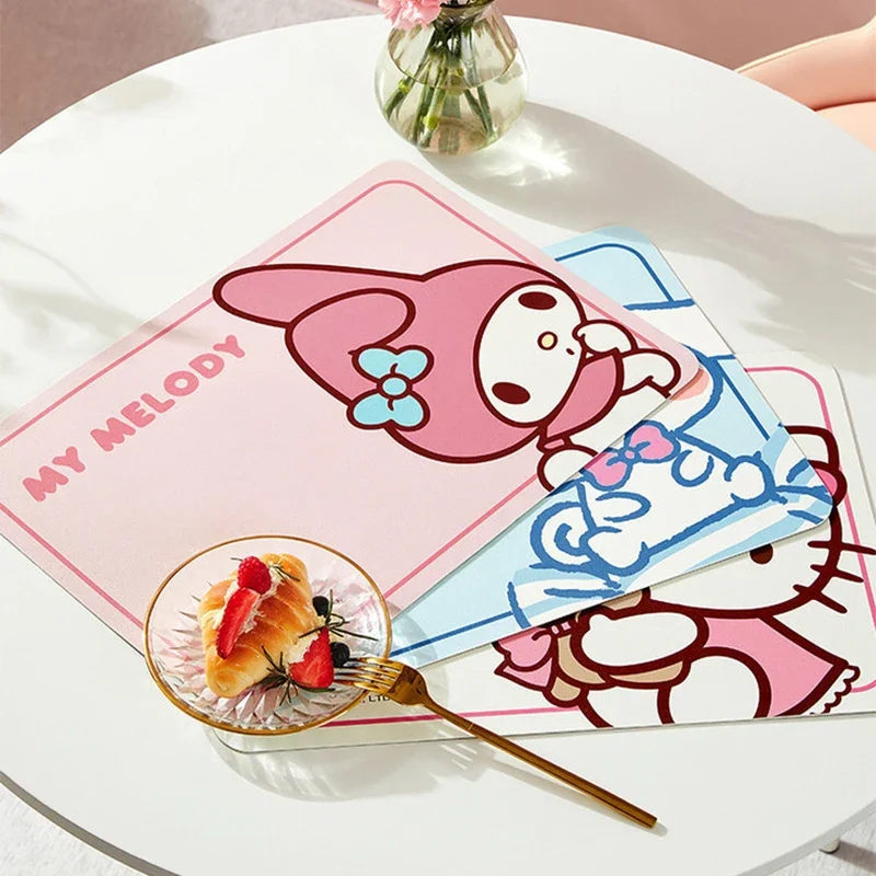 Sanrio Kawaii Hello Kitty Placemats My Melody Cinnamoroll Anime Cartoon Insulated Household Waterproof Anti-scalding Dish Mats