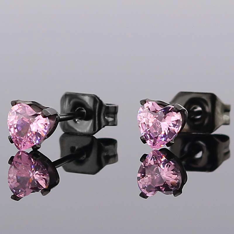 Uelf Fashion Statement bijoux Cute Romantic Stainless Steel pink Crystal love heart Stud Earrings for Women Wedding Earring
