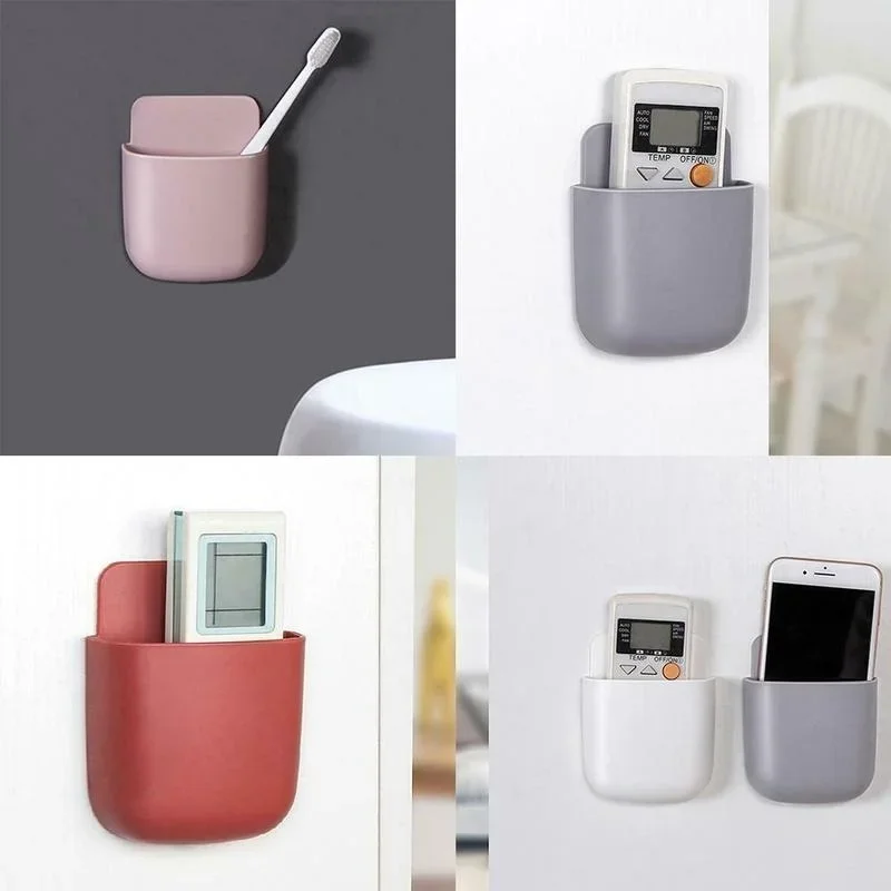 Self-adhesive Storage Box TV Remote Control Stationery Pen Phone Organizer Container Holder Home Kitchen Wall Hanging Box