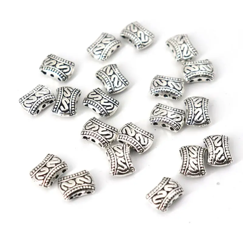 50pcs Smooth Tibetan Silver Color Three Holes Spacer Loose Metal Beads For Jewelry Making Diy Pearl Bracelet Accessories