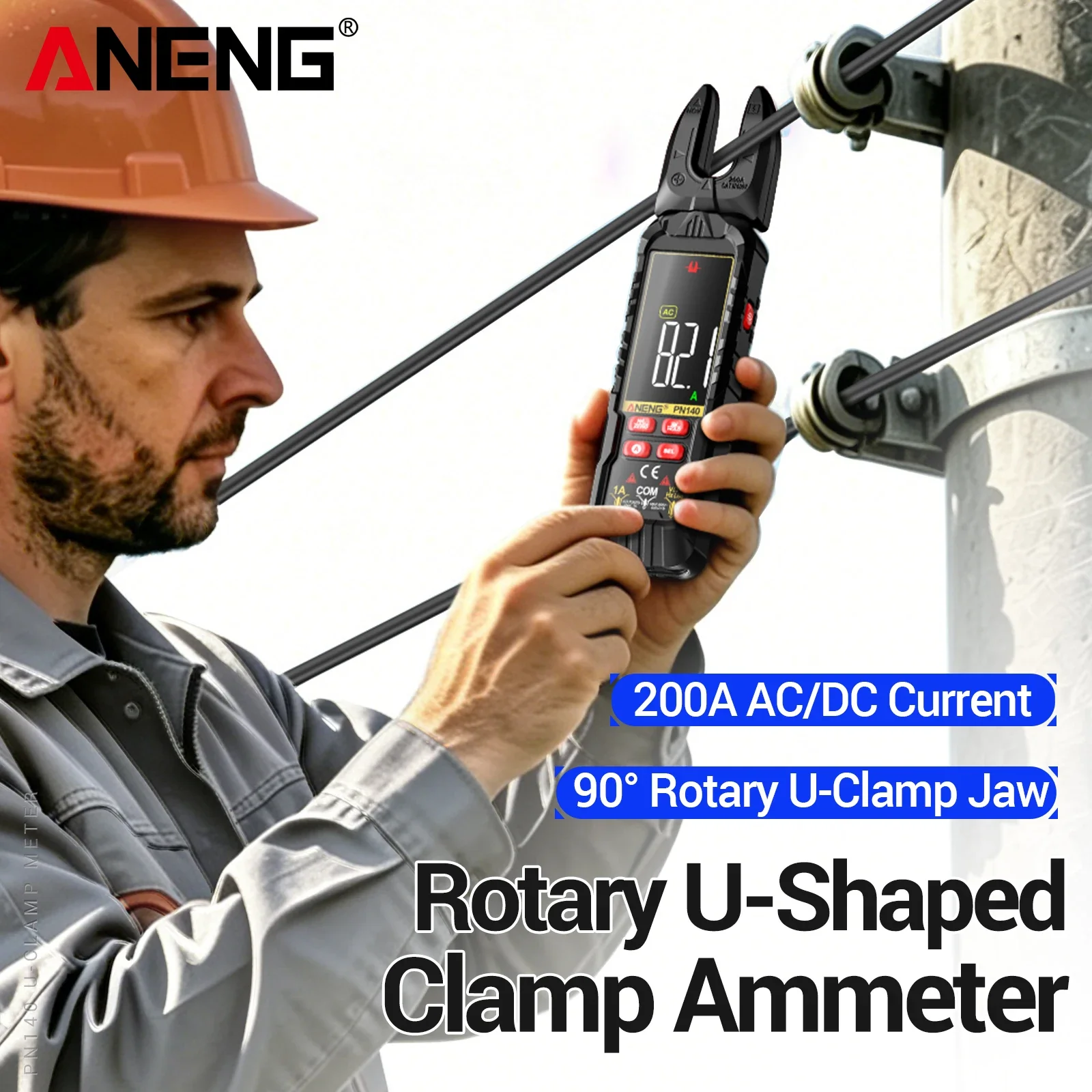 ANENG PN140 3999 Counts Clamp Meter AC/DC 200A Current 600V Voltage VA Color Screen 90° Rotating Jaw NCV Electrician Repair Tool
