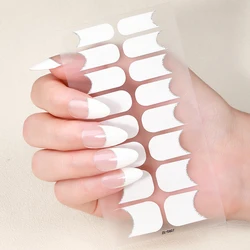 16Tips Full Cover Nail Stickers French White Pink Self Adhesive Nail Art Stickers DIY Nail Polish Strips Manicure Decoration