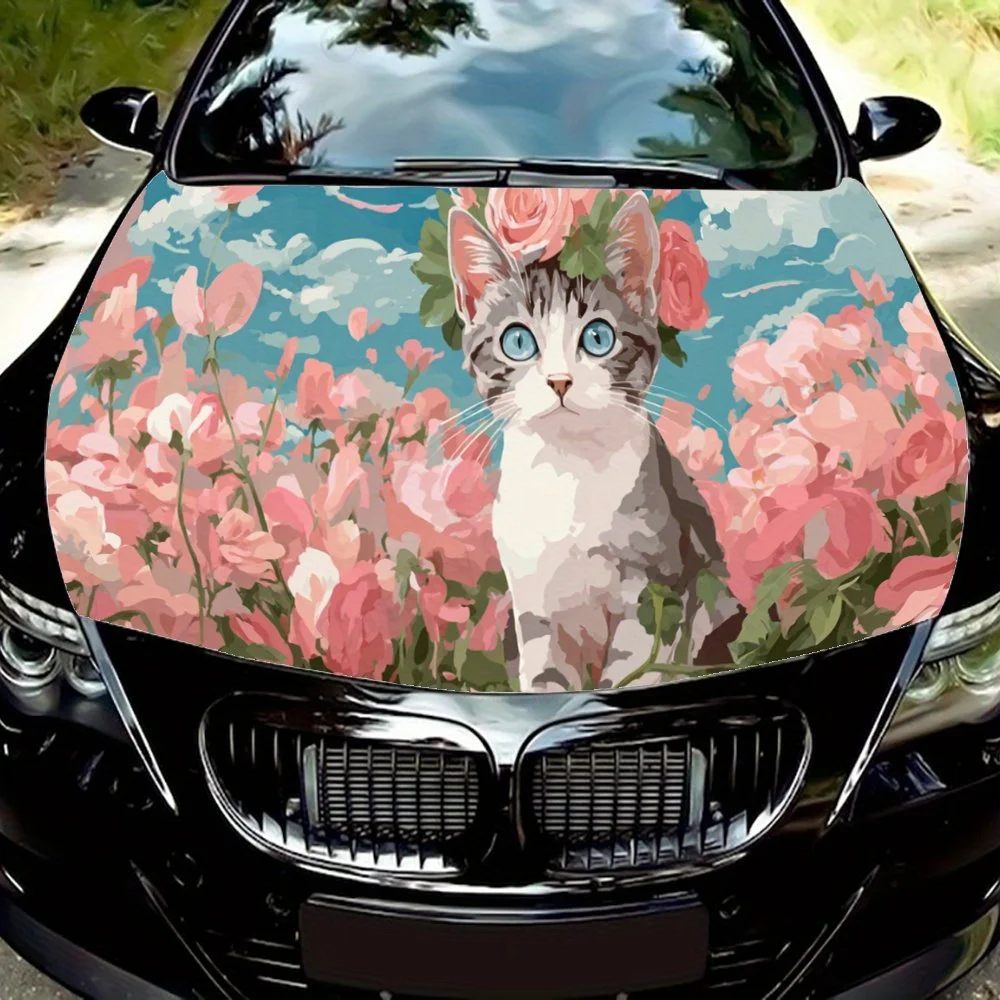 

Flower Sea Kitten car hood stickers, waterproof self-adhesive, scratch resistant, easy to stick, durable car PVC stickers, car d