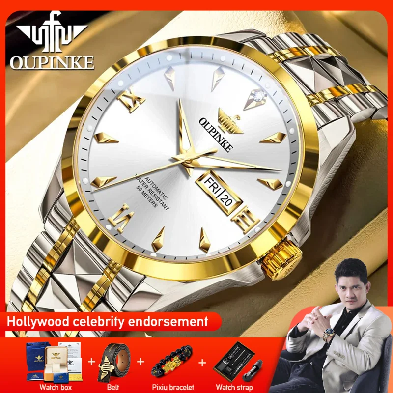 

OUPINKE 3306 Mens Watch Original Business Automatic Mechanical Watch﻿ 50M Waterproof Sapphire Mirror Day-Date Watches For Men