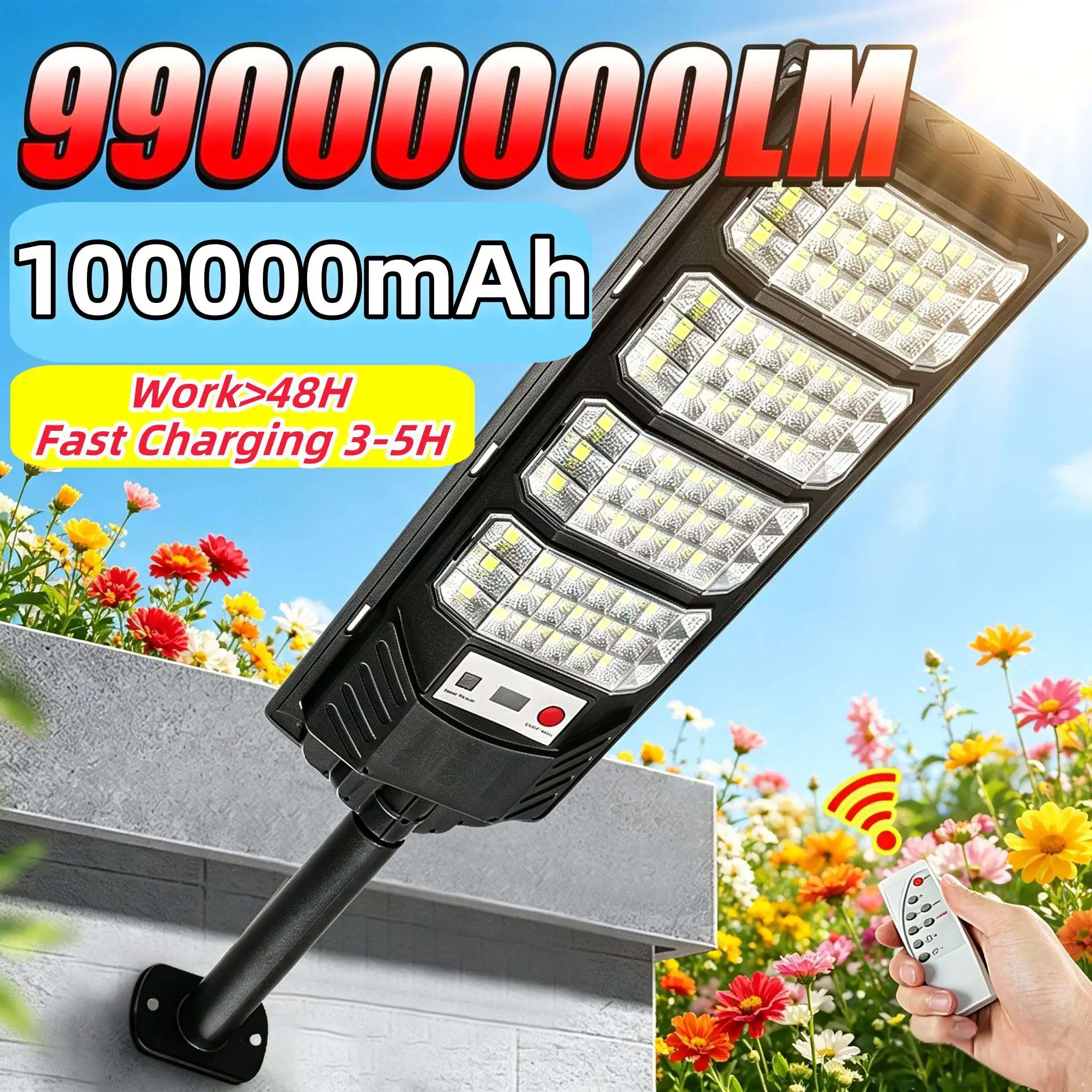 

IP67 Waterproof Solar Street Light 100000mAh 99000000LM LED Outdoor Lamp with Motion Sensor And Remote Control for Garden Yard