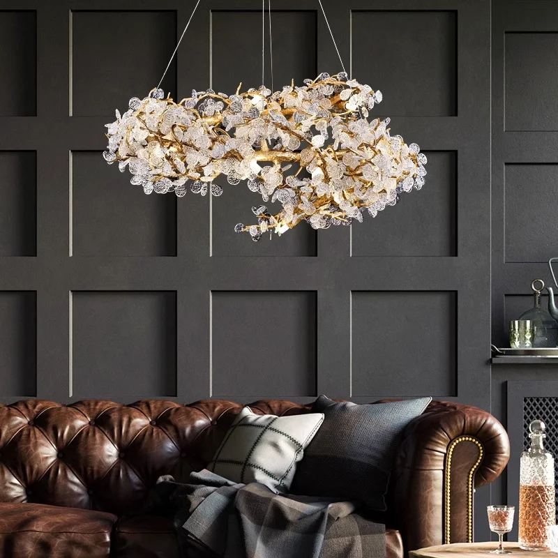 Crystal flowers chandelier ceiling chandelier 2024 new trend copper pendant light bedroom chandelier