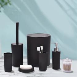 7pcs/set Bathroom Accessory Sets Toilet Brush With Holder Cotton Swab Jar Bathroom Tumbler Soap Dish Soap Dispenser Trash Can