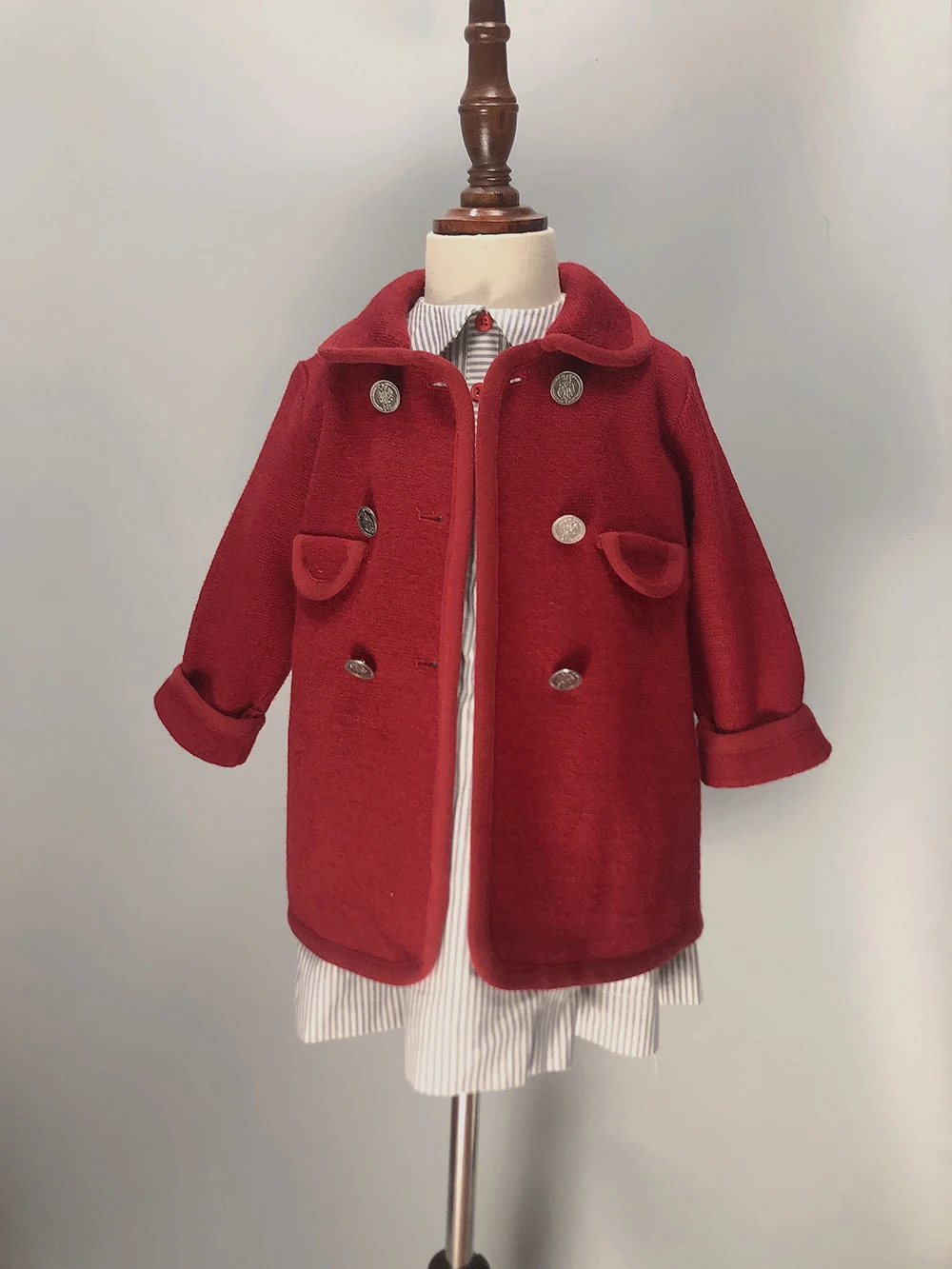 Cappotto per ragazze cappotto per ragazzi cappotto di lana inverno verde rosso caldo sottile abbigliamento Eid natalizio British Royal Style