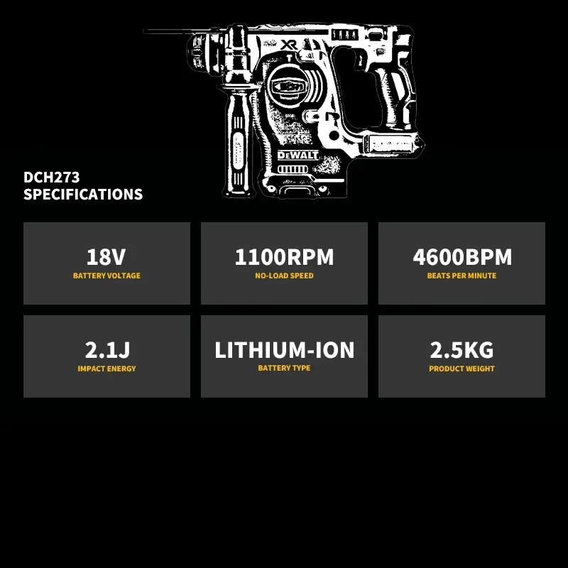 DEWALT DCH273 1in Brushless Cordless SDS PLUS L-Shape Rotary Hammer 18V Lithium Power Tools 1100RPM 4600BPM 2.1J Bare Tool