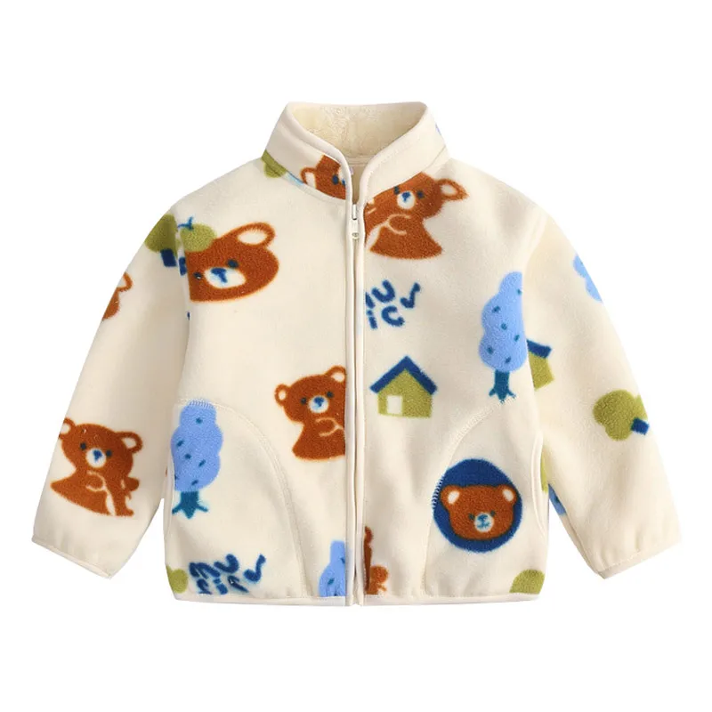 Autumn Winter Plush Thick Baby Boys Coat Cartoon Bear Warm Outerwear for Kids Clothes Cotton Soft Fleece Jackets 2-7 Years Old