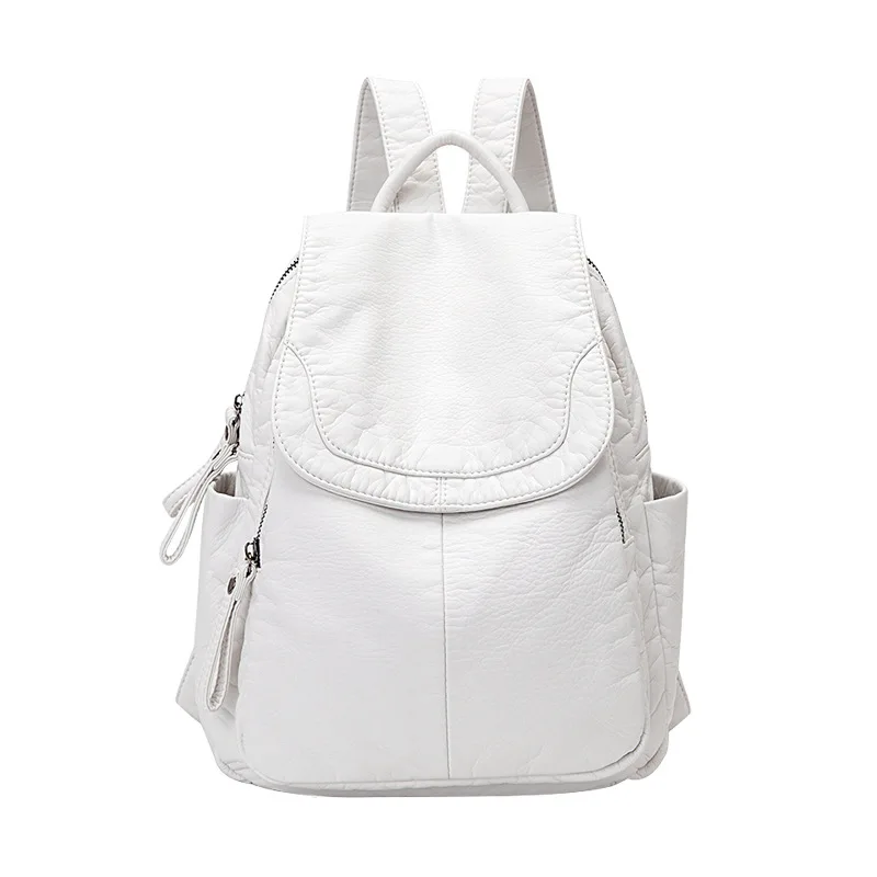 Mochila De Cuero lavado blanco para mujer, mochilas escolares pequeñas para niñas adolescentes, bolsa de viaje informal que combina con todo