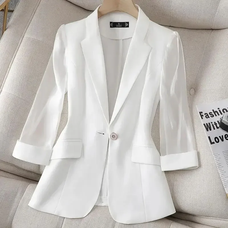 Blazer Pink Casual Thin Coat Women's Summer New Fashion Simple Commuter Korean Design Elegant and Versatile Blazer 2023-RWWE