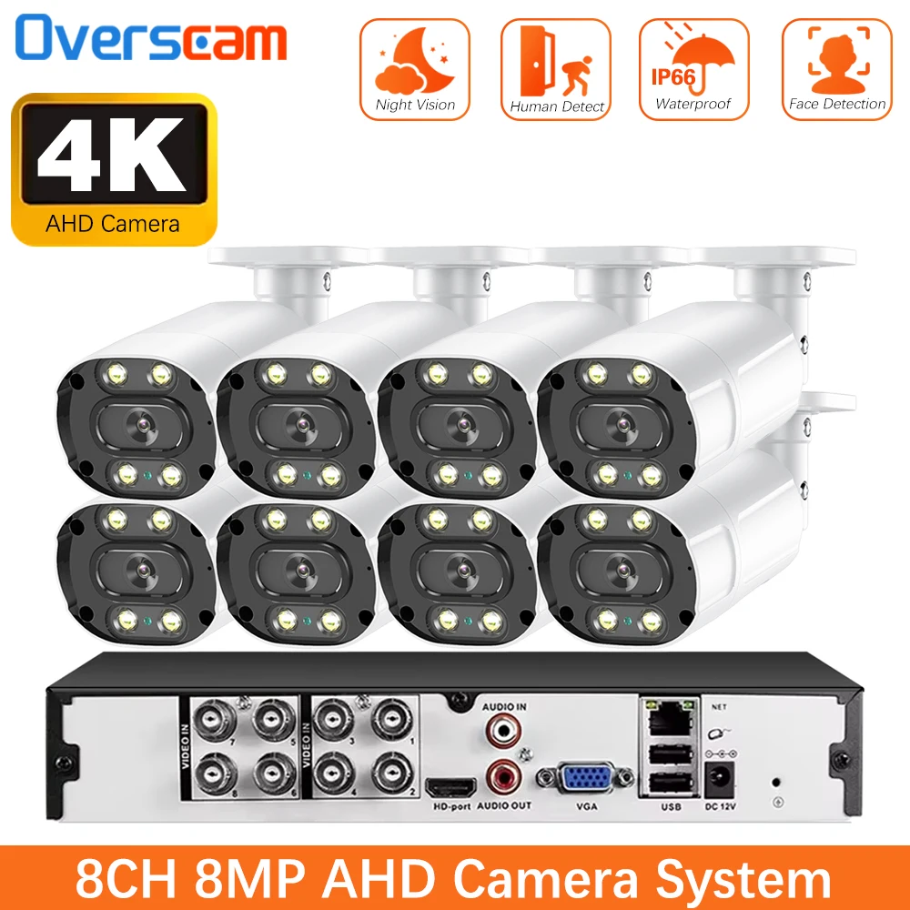 

8MP 8CH 24H Color Night Vision CCTV Face Detection AHD Camera Kit Set 4K Outdoor HD Led Light Home Monitor Video Security System
