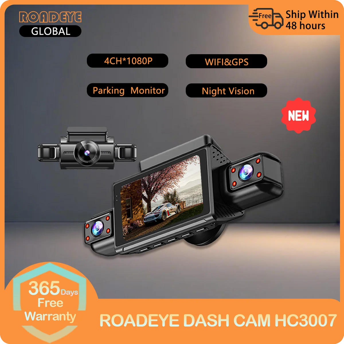 

3CH Dash Cam UHD 4K Built-in GPS/WiFi 24H Parking Monitor Auto Recording 3-Lens Car Camera Night Vision 140°FOV Loop Recording