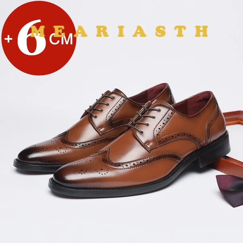 

High Quality Height Increase Oxford Dress Shoes Men Genuine Cow Leather Suit Shoes Lift Brogues Wedding Formal Elevator Shoes