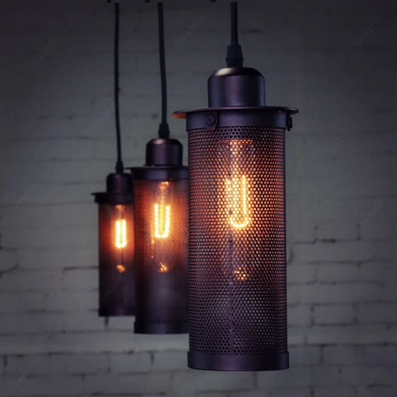 Retro Della Maglia Gabbia Luce del Pendente Loft Industriale Lampade A Sospensione per Sala da pranzo Bar Moderno Ha Condotto La Luce Complementi