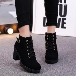 Botines De tacón alto para Mujer, Botas cortas a la moda, color marrón y negro, otoño e invierno, 2022