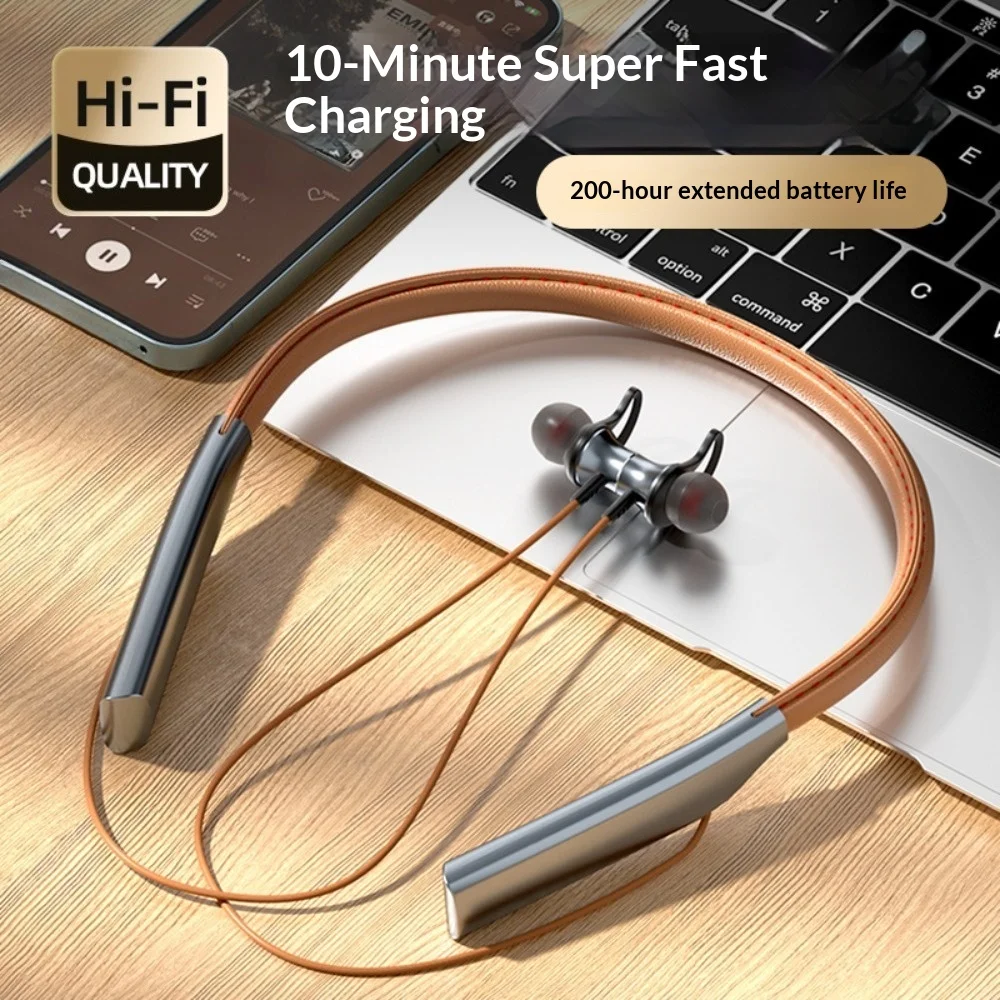 New Neck-Hung Bluetooth Earphones Noise Cancellation High Sound Quality Battery Display Fashionable For Sports Running Fitness B
