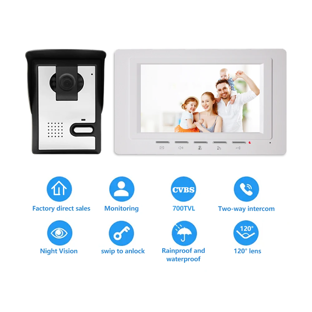 Super Low Price7 Inch Monitor 700tvl Cvbs Camera Video Door Phone Doorbell Intercom System Ir Night Vision Wired Doorbell Camera