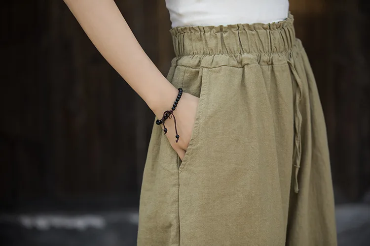 Winter New Original Latte Pattern Elastic Waist Ramie Wide-Leg Pants, Flowy & Flattering.