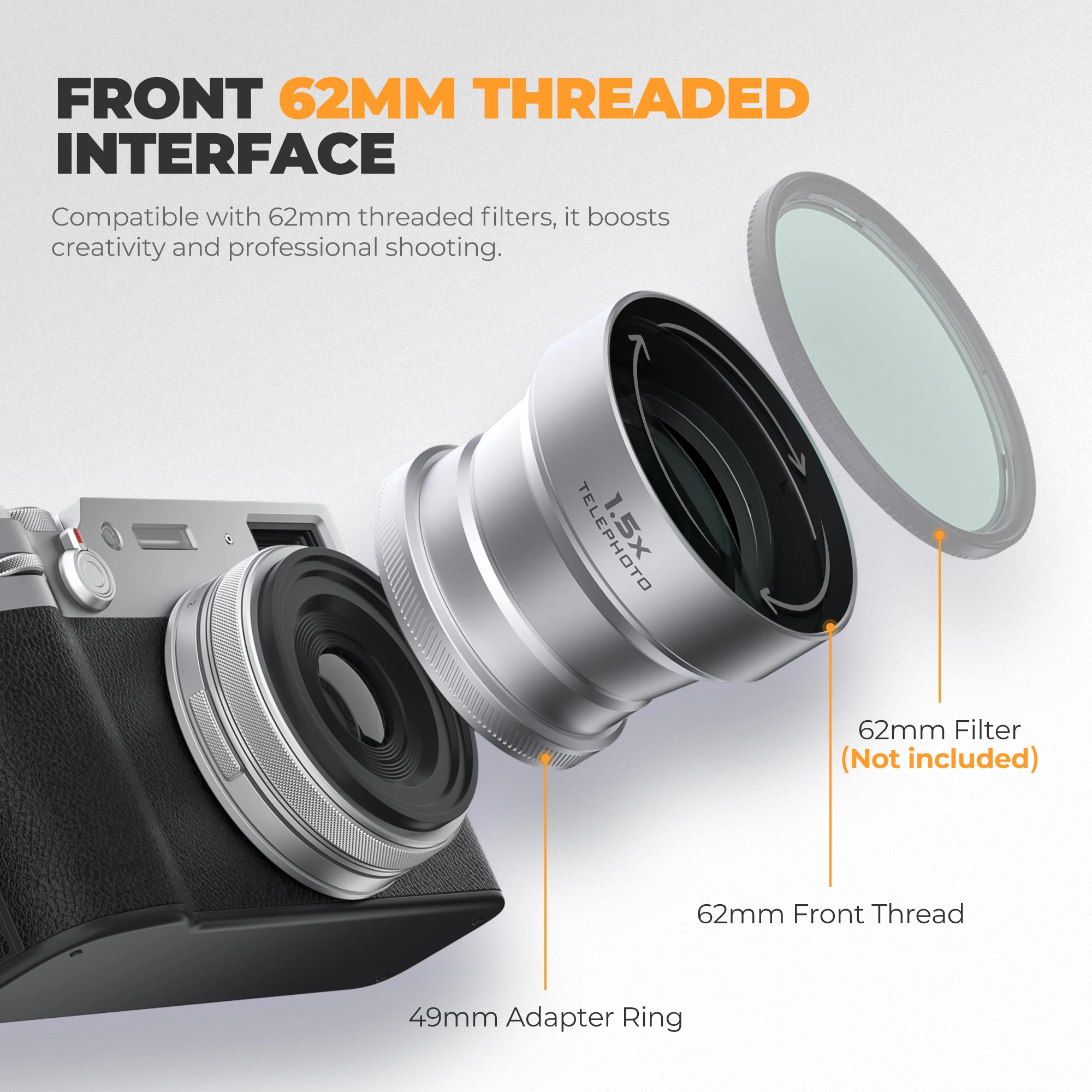 Freewell Nuovo Stile Fujifilm HD 1.5x Teleobiettivo per Fuji X100VI e X100V Fotocamere Accessori Fotografia