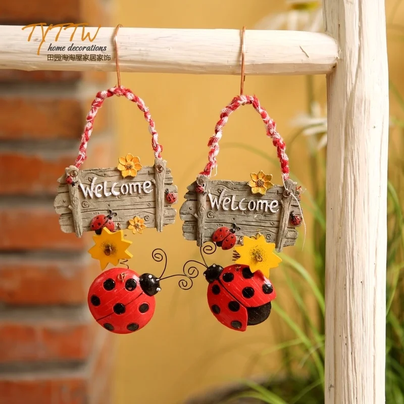 Cute Seven Star Ladybug Welcome Card Resin Accessories Courtyard Landscape Pendant Furnishing Garden Lawn Ornaments Decoration