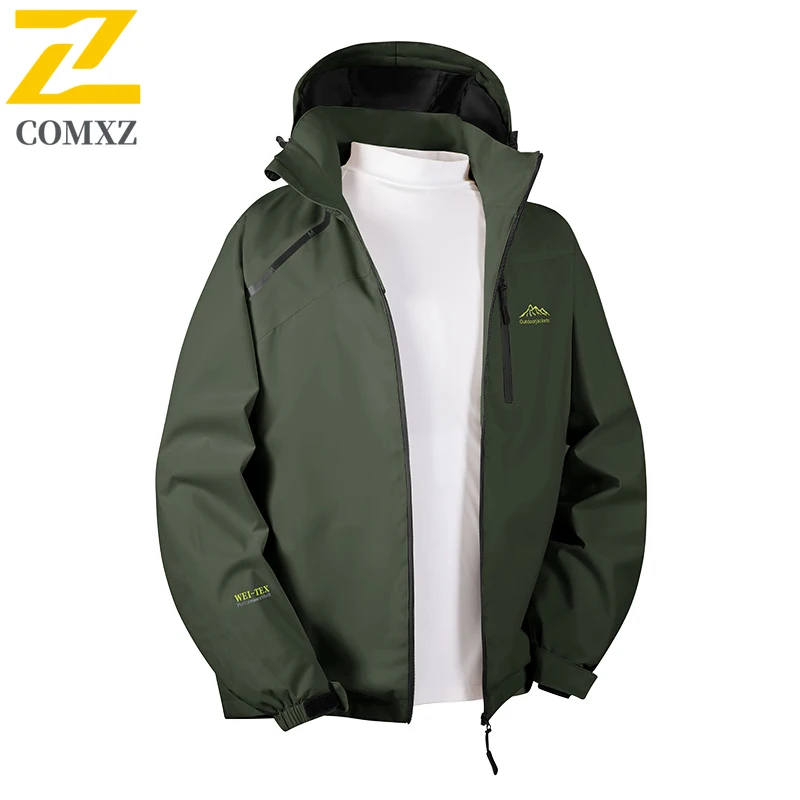 Autumn Windproof Jacket Men's Casual plus size Embroidered Waterproof Windbreaker Outdoor Hiking Fishing Detachable Hooded Coat