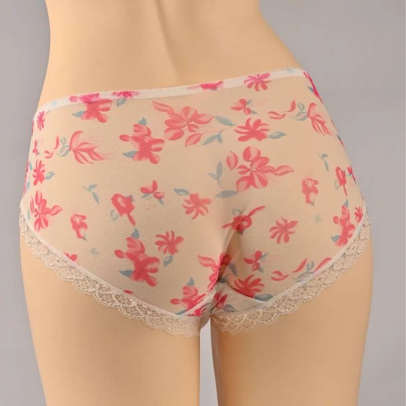 Sissy Panties For Men Lace Flowers Embroidery Briefs Breathable Perspective Underwear Gay Cross-Dresser Egg-Wrapped Underpants