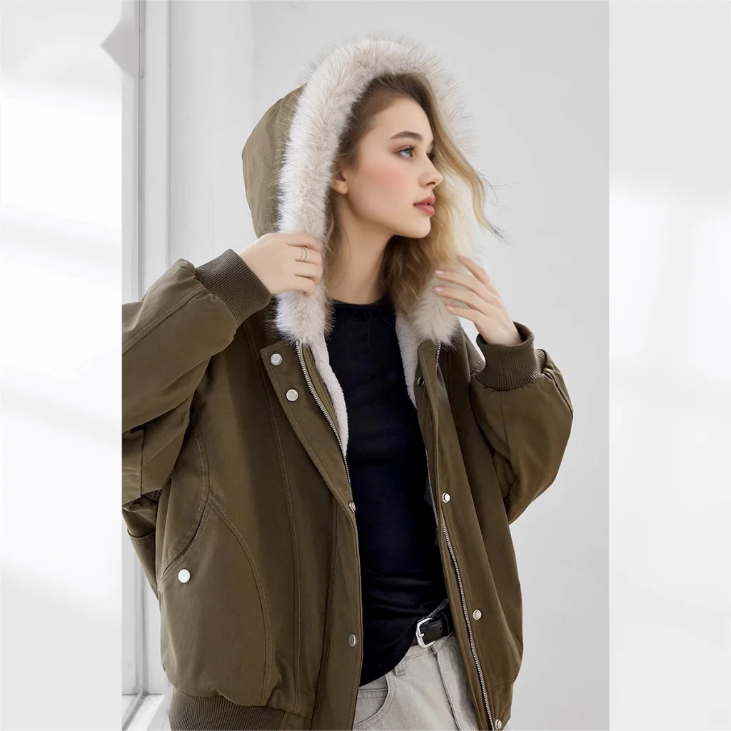 2026 Winter New Women's Faux Fur Jacket Hooded Loose Parker Jacket