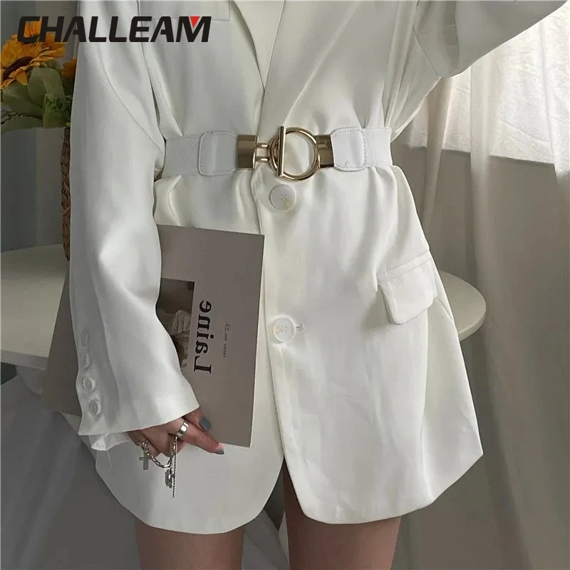 

Women's Fashion Dress Belt Waistband Elastic Women's Belt Circular Metal Buckle Decoration Jacket Sweater Belt Accessories 431