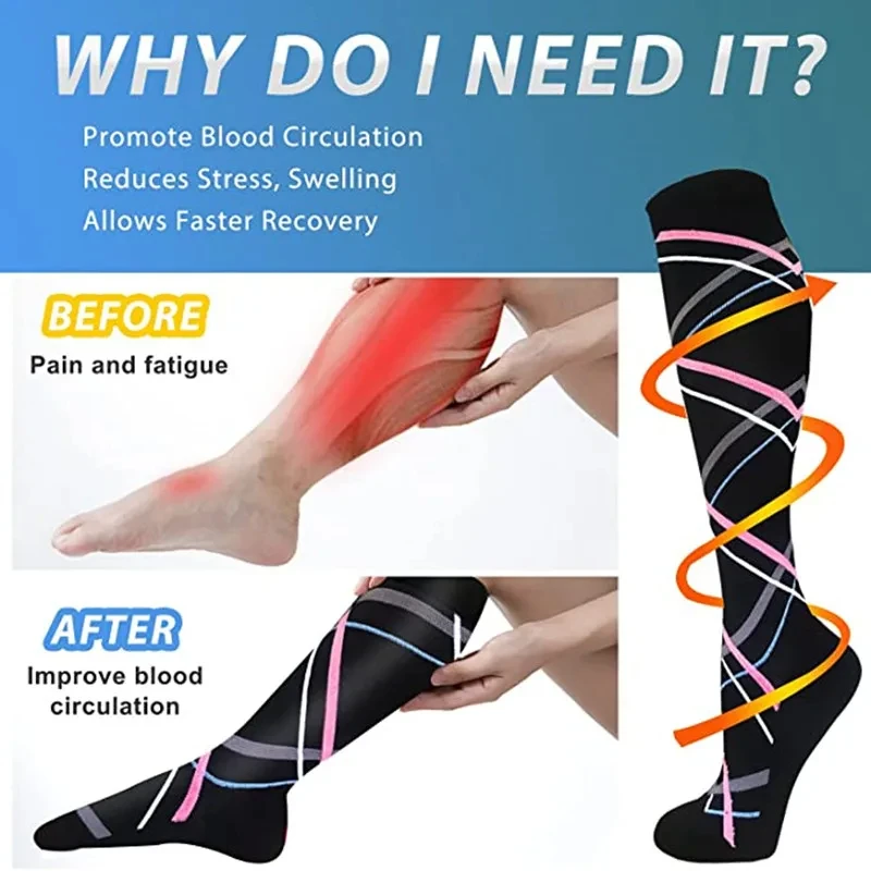 58Compression Socks Men Women Varicose Veins Diabetes Pregnancy Nurse Socks Outdoor Running Cycling Football Hiking Sports Socks