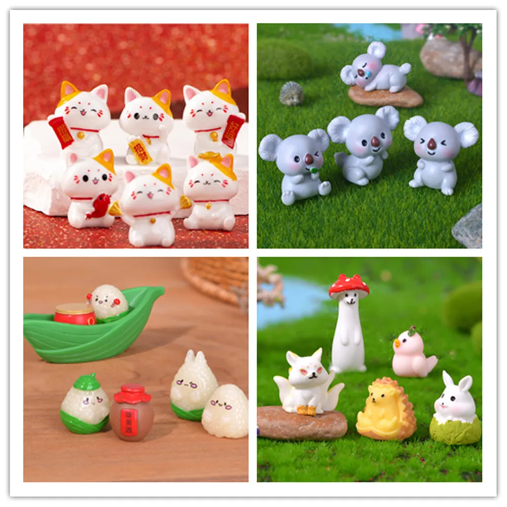

100pcs Kawaii Resin Cartoon Cat Koala DIY Home Decor Miniature Fairy Garden Decoration Dollhouse Accessories
