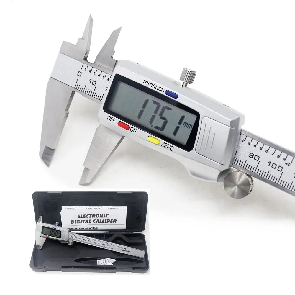 Calibrador Vernier Digital, herramienta de medición de 6 pulgadas y 150mm, Micrómetro de acero inoxidable, regla de profundidad, paquímetro