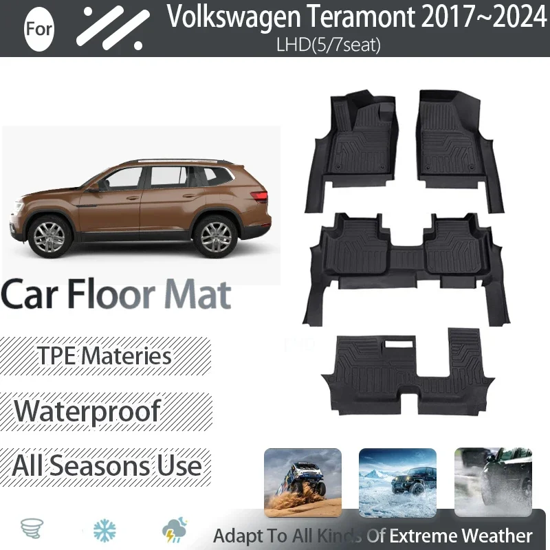 Car Floor Mats For Volkswagen Teramont VW Atlas CA1 2017-2024 5seat 7seat Waterproof Covers Foot Carpet LHD Pad Auto Acesssories