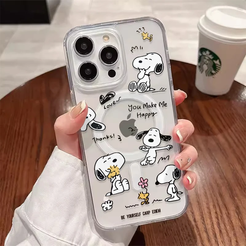 Snoopy Dog Cute Cartoon Anime With Magsafe Case For iPhone 16 15 14 13 12 11 Pro Max Magnetic Compatible Hard Shell Cover