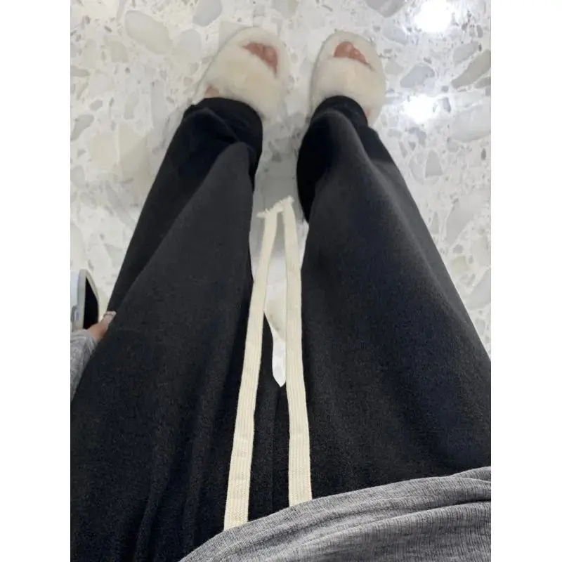 

Women's High Waist Wide Leg Pants Korean Style Simple Pure Color Polyester Elastic Fiber Warm Casual Trousers Cloud Rice Dump...