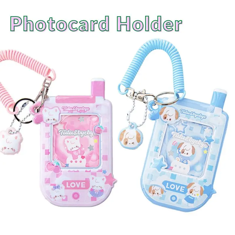 Telephone Shaped Cartoon Photo Card Holder Cute Kitten Puppy Card Protective Display Sleeve Korean InsIdol Photo Card Holder