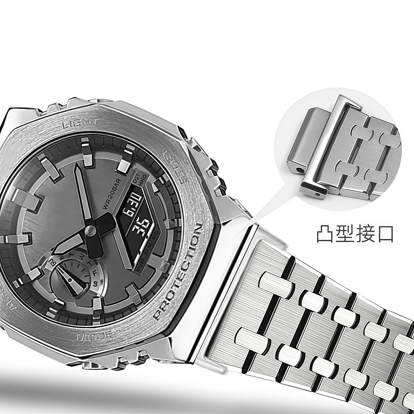 GA2100 Modified strap For Casio G-shock Ga-2100 Ga2110 Ga-b2100 series Silver black Metal solid stainless steel watchband men