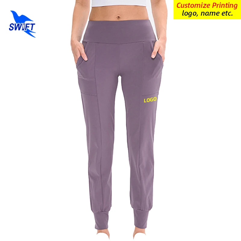 Ankle-tied Quick Dry Running Sweatpants Women High Waist Loose Sports Pants with Pocket Jogging GYM Fitness Trousers Customized