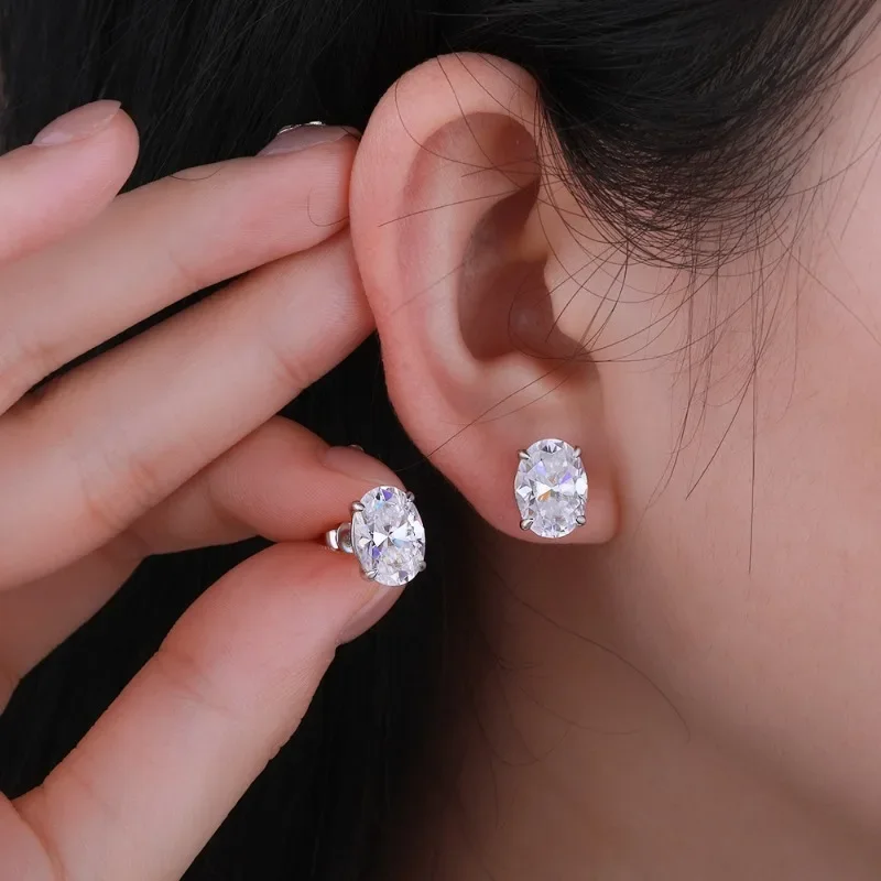 Anting Stud Moissanite Potongan Oval 1-4ct Perak Murni S925 Warna D VVS1 Anting Berlian untuk Wanita Pria Perhiasan Mewah Hadiah Pesta