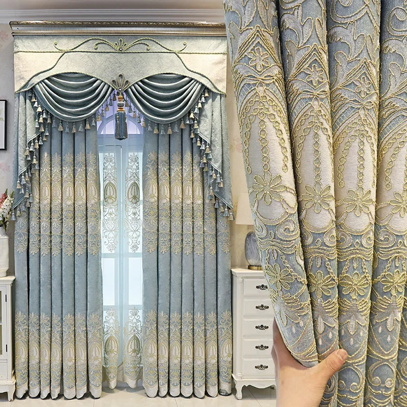 

Curtains for Living Room Dining Bedroom European-style Embroidery New Style Living Room Floor-to-ceiling Windows High Shading