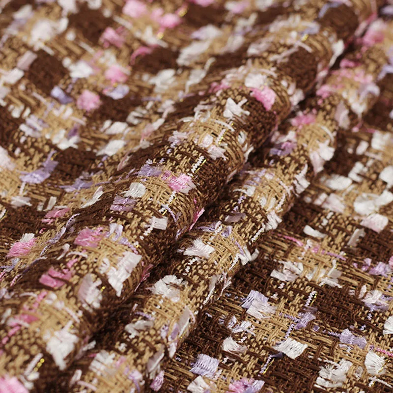 50x145cm Coffee Lattice Yarn-Dyed Braided Tweed Fabric For Women Autumn Jacket Dress Suits Coat Handbag DIY Cloth Sewing