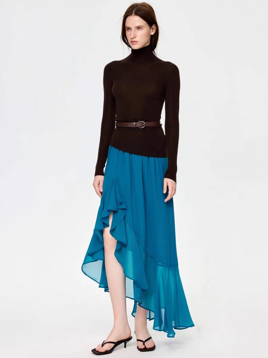 Saias de Chiffon para Mulheres, Saia Irregular Preta de Cintura Baixa, Moda Premium Y2K, Tendência de Verão, Saia Longa Casual Vintage