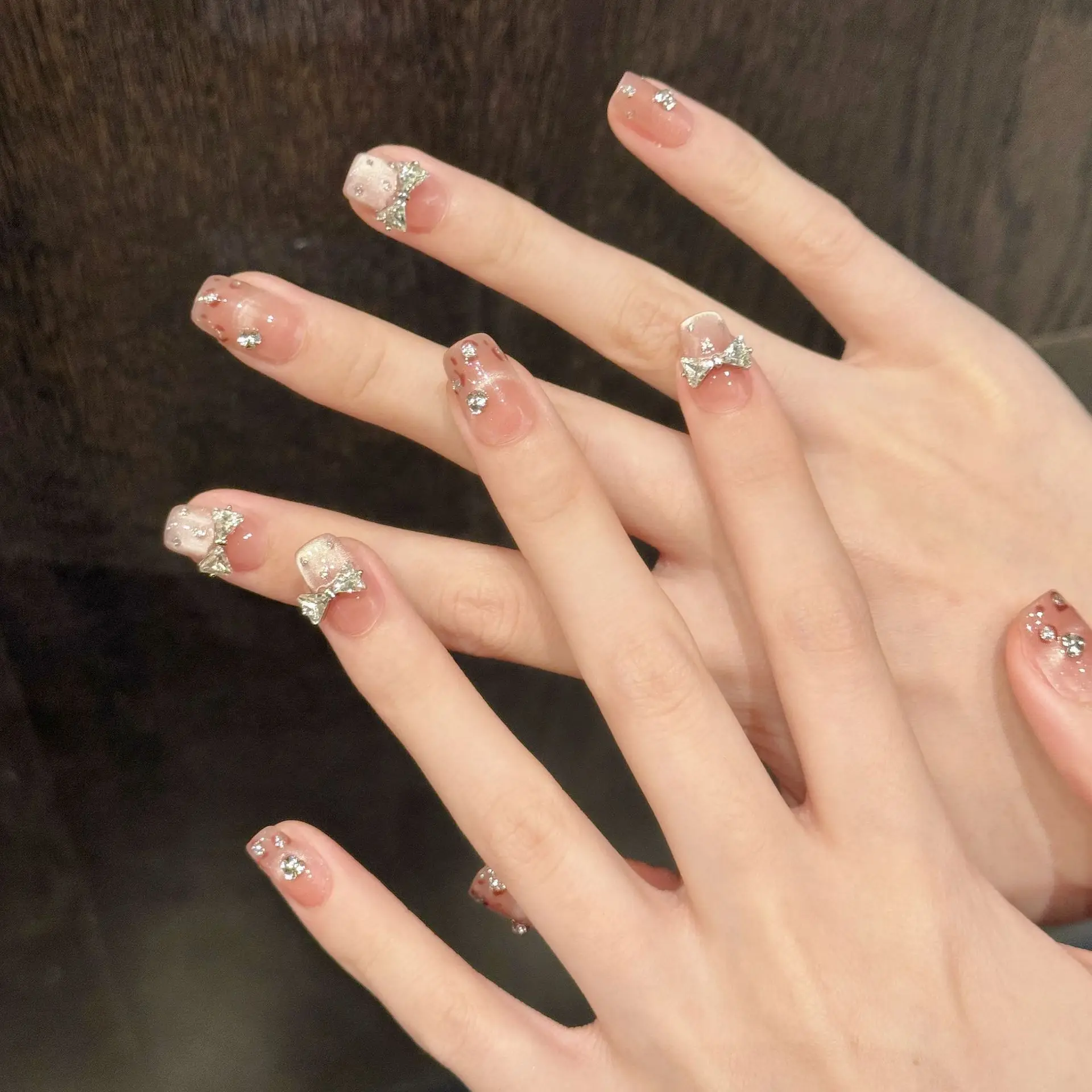 10 Uds. De Ballet con estampado de leopardo hecho a mano, arte en uñas, rubor, ojo de gato, puntas de uñas postizas cortas, lazo brillante, juego de uñas postizas terminadas