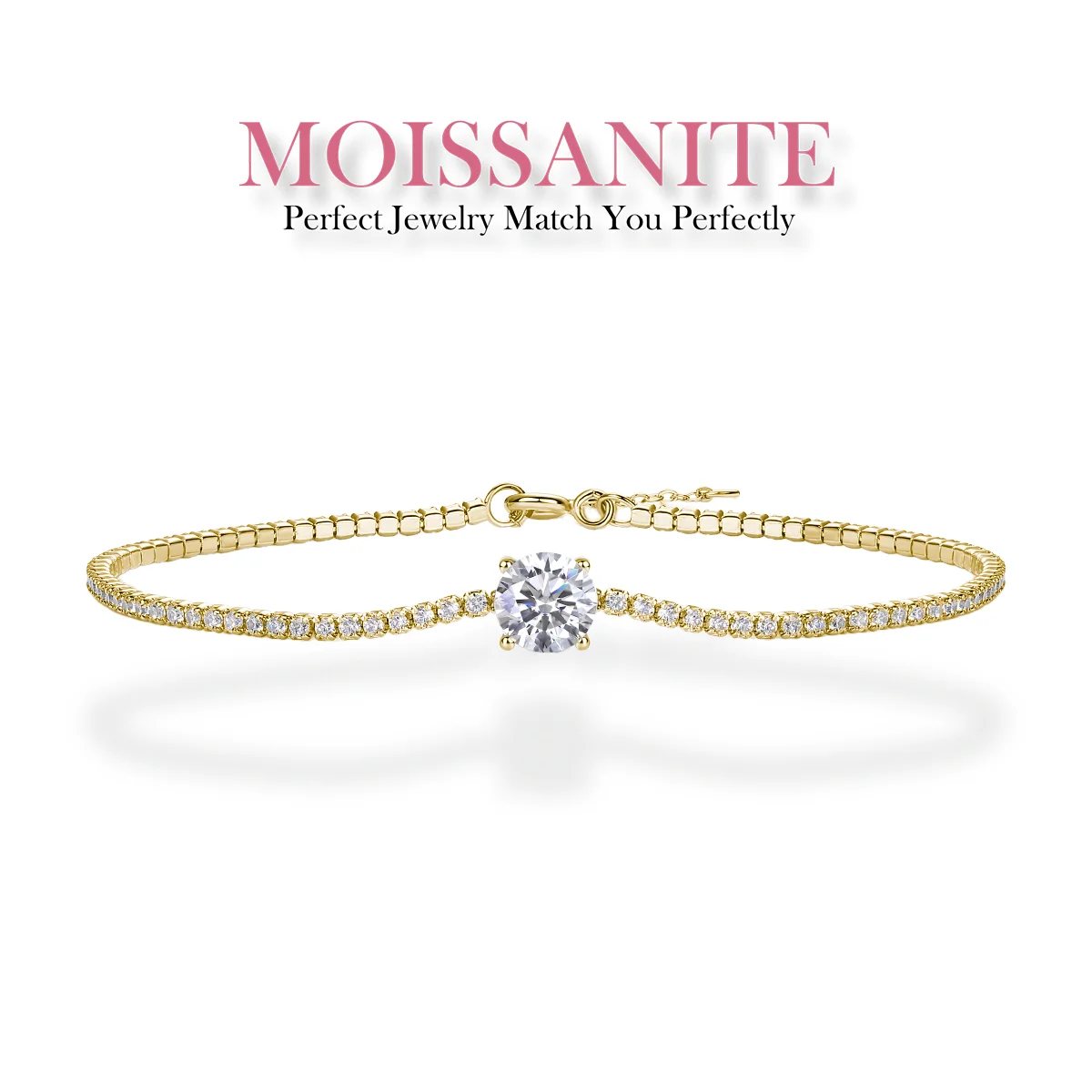 1ct Gold-Plated Moissanite Diamond Bracelet – Classic Design with Sparkling Center Stone, Perfect for Everyday Elegance