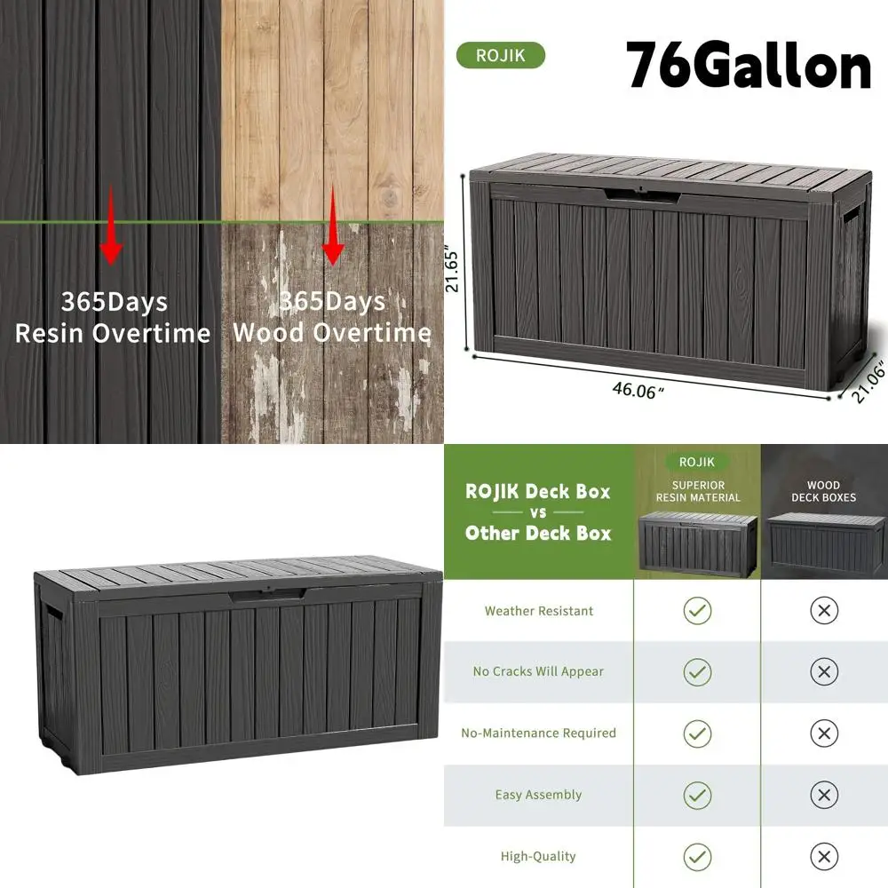 

Weatherproof Outdoor Deck Storage Box - Lockable Patio Furniture, Garden Tool, Cushion, Pool Accessory Organizer Bench (Black, 7