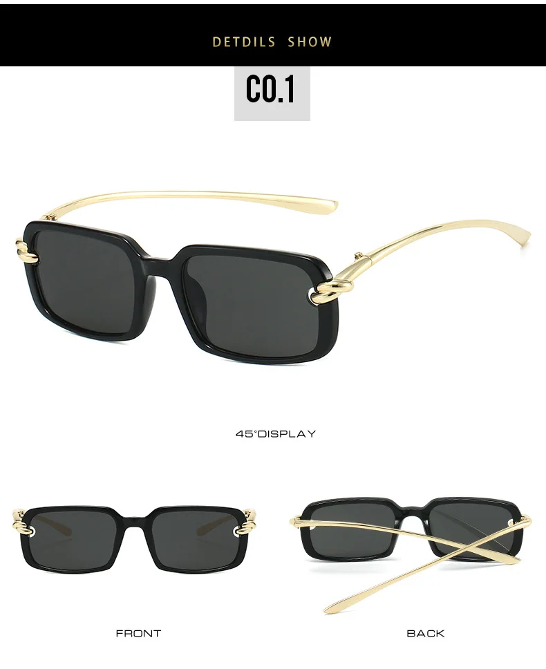 2026 Neue trendige quadratische Retro-Brille | Goldknoten-Detail und Metallbügel | Y2K Edgy-Girly-Stil – Detail 7