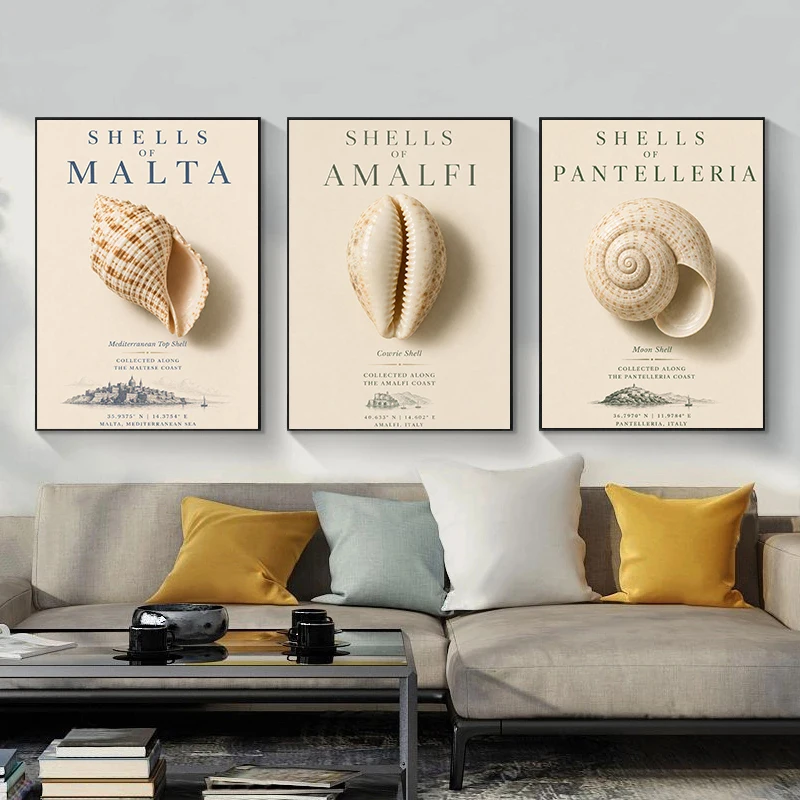 Aegean Capri Scallop Coastal Travel Poster Italian Triton Marine Life Modern Prints Canvas Painting Wall Art Pictures Home Decor