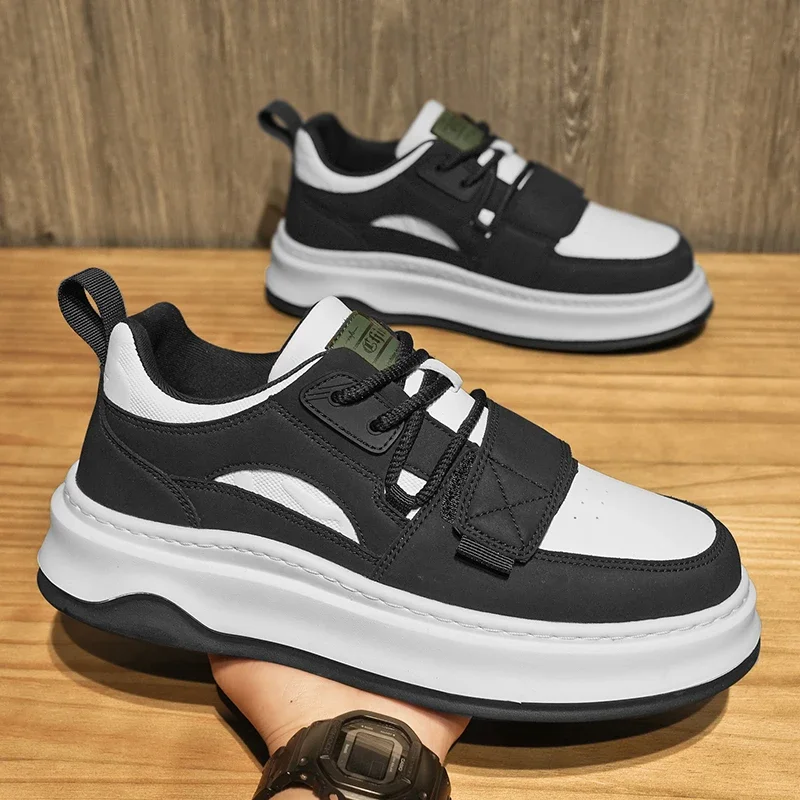 

Кроссовки мужские на платформе, натуральная кожа, на шнуровке, Вулканизированная подошва, Нескользящие, Повседневная Уличная обувь, дизайнерские