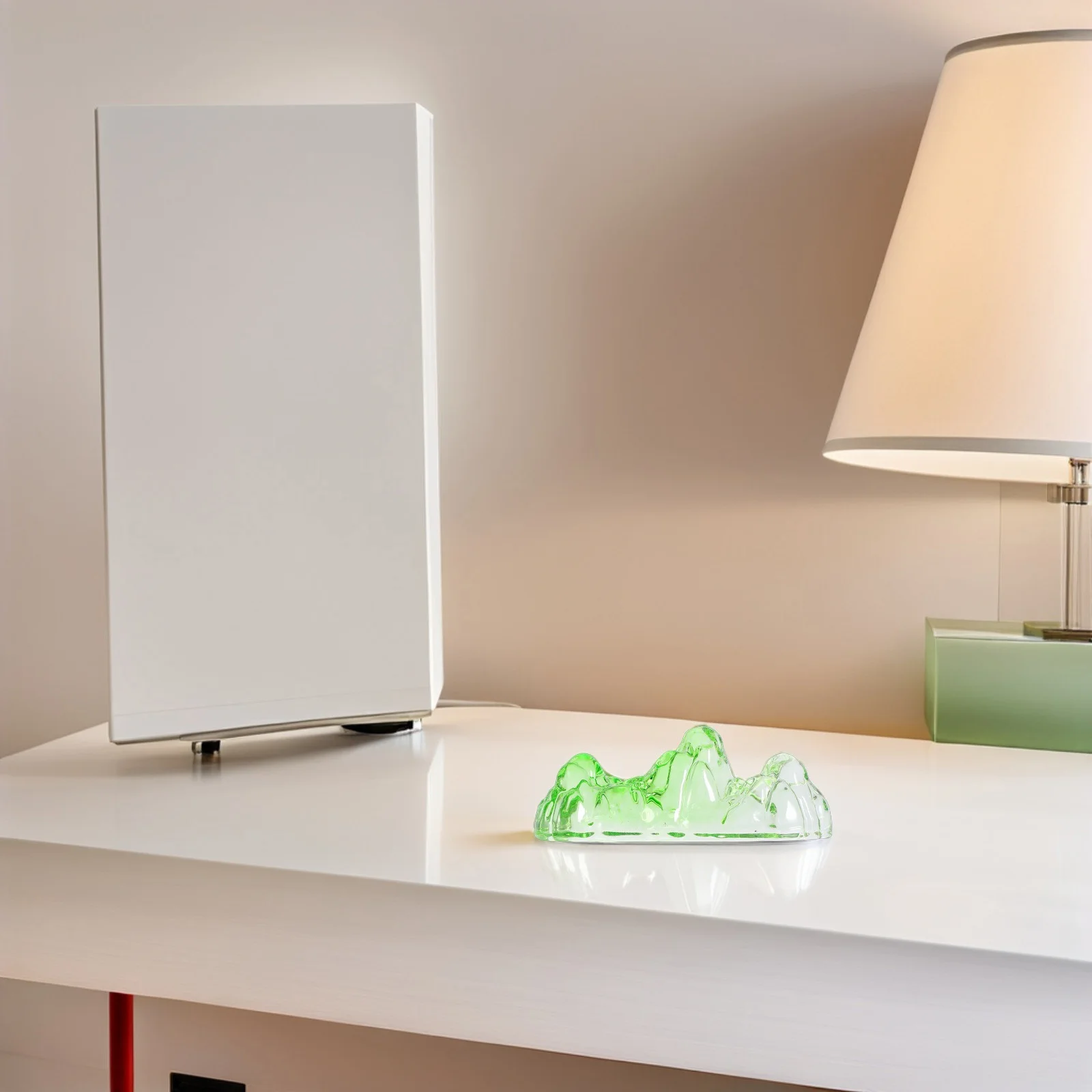 

Glass Calligraphy Brush Holder Mountain Shape Transparent Crystal Finish Multifunctional Brush Rest Paperweight Chinese Art Desk